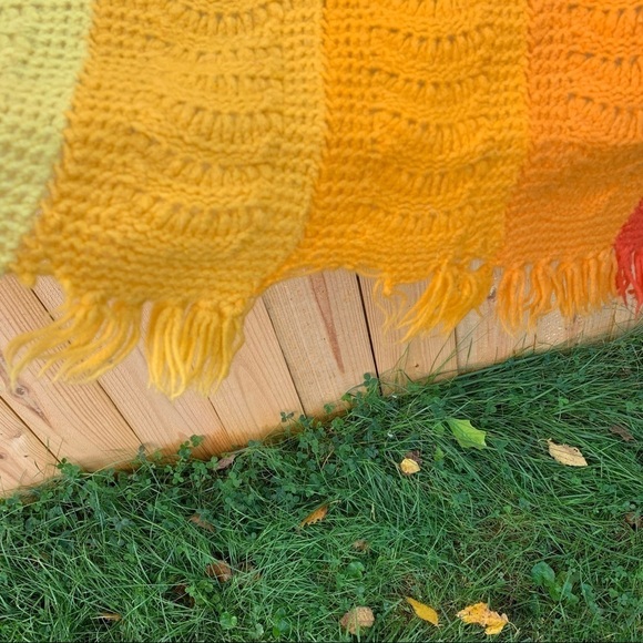 Vintage Afghan Crochet Throw Blanket Orange Yellow Cabin Vibes - Picture 3 of 5
